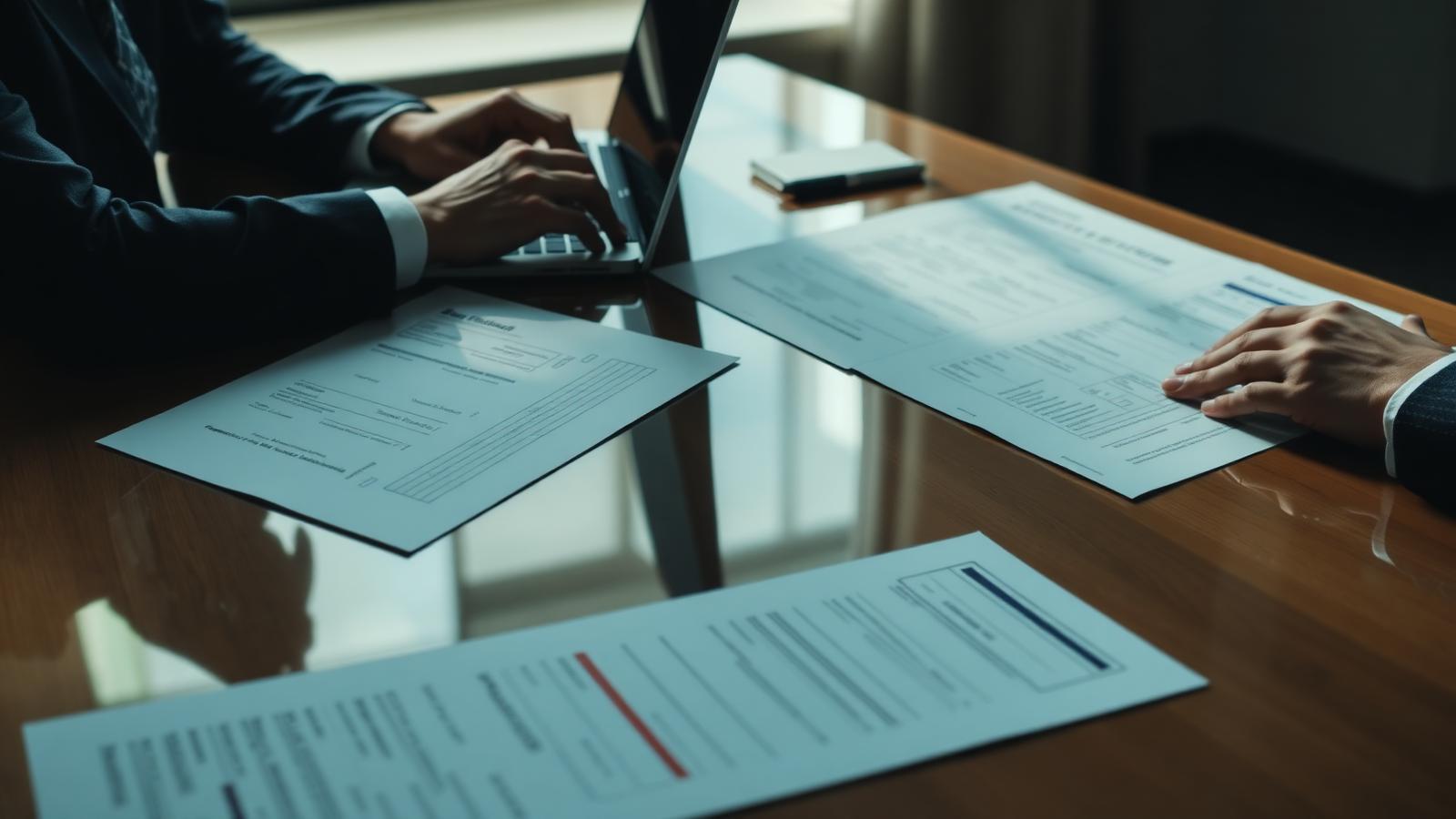 Consultants reviewing ISO certification documentation at a boardroom table